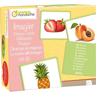 Image of Avenue Mandarine Ref JE509C Multilingual Picture Cards Fruits Features 10 European Languages, 24 Beautiful Illustrations, Create Your Own Game, Suitable for Ages 2+