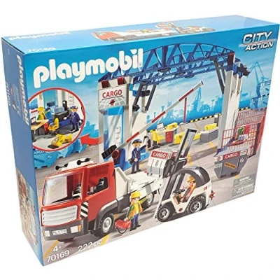 Image of Playmobil 70169 Cargo Hall Mega Set with Fork Stab and Container Truck