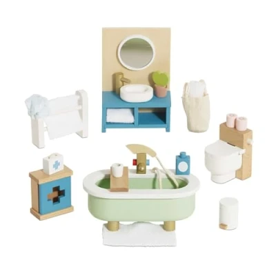 Image of Le Toy Van Wooden Daisylane Bathroom Dolls House Accessories Play Set For Houses Furniture Sets Suitable Ages 3+