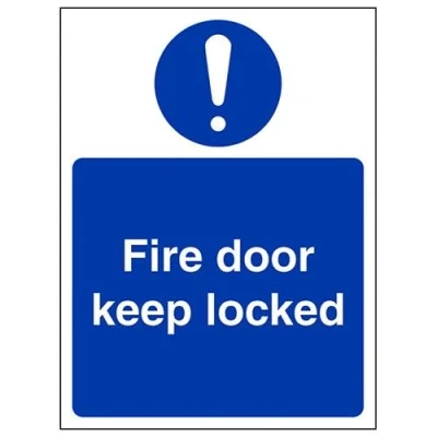 Image of V Safety Fire Door Keep Locked Sign Portrait 150mm x 200mm Self Adhesive Vinyl