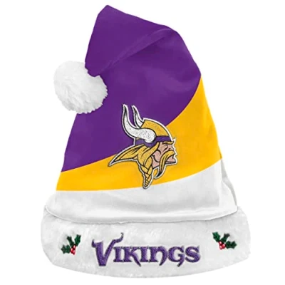 Image of FOCO Minnesota Vikings NFL 2021 Colorblock Santa Hat One Size