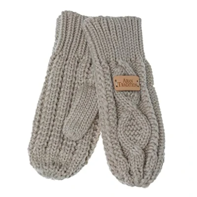 Image of Aran Traditions Oatmeal Beige Cable Knit Mitts Gloves(Size: One Size)