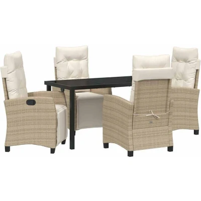 Image of vidaXL 5 Piece Garden Dining Set Beige Poly Rattan