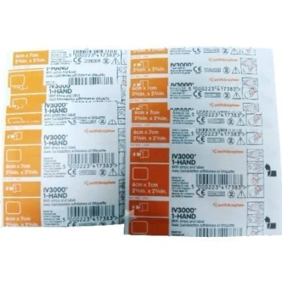 Image of OpSite IV3000 Vapour Permeable Adhesive Film Dressing 6 cm x 7cm Non Winged Peripheral Pack of 10