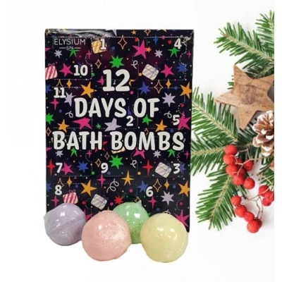 Image of Christmas Bath Bomb Advent Calendar 12 Days of Bombs 4 Assorted Scents Vanilla Lavender Mint Neroli