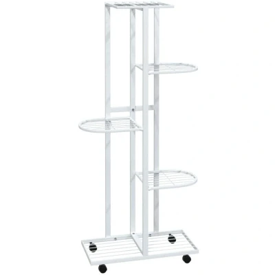 Image of vidaXL 5 Floor Flower Stand with Wheels 44x23x100 cm White Iron