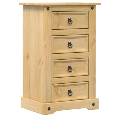 Image of vidaXL Corona Pine Wood Nightstand Bedside Cabinet with 4 Drawers, Metal Handles, 53x39x84cm Rustic Brown Bedroom Storage