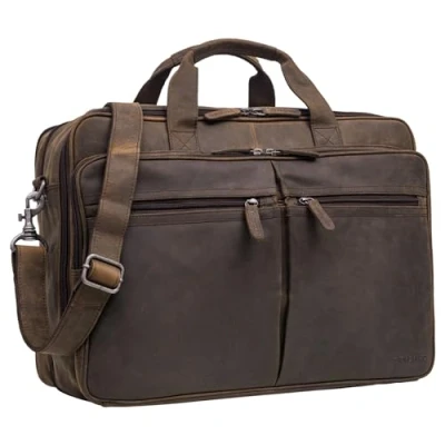 Image of STILORD &#039;Gigantus&#039; XXL Briefcase Leather Laptop Bag 17.3 inch to 19 Geuine Cowhide Leather, Colour:Colorado Brown