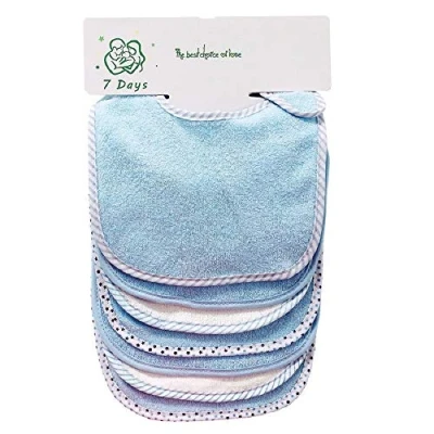 Image of Baby&#039;s 7 Pics of Soft Double Layers 80% Cotton Absorbent Bandana Bibs Set (blue)