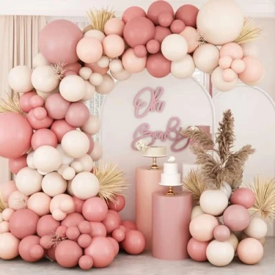 Image of Pink Balloon Arch Kit, Birthday Balloons for Women with Retro Blush Balloons, Soft Orange and Sand White Baloons Decoration,Baby Shower,Bridal Shower, Wedding