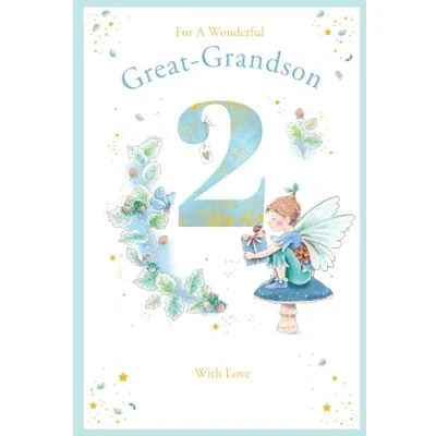 Image of Great Grandson 2nd Birthday Card Age 2 Acorn Pixie 9&quot; x 6&quot; Lovely Verse