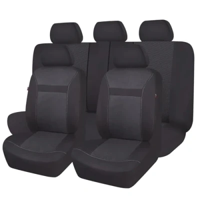 Image of Flying Banner Breathable Jacquard Car Seat Covers Full Set Universal Fit Airbag Compatible Protector (Black)