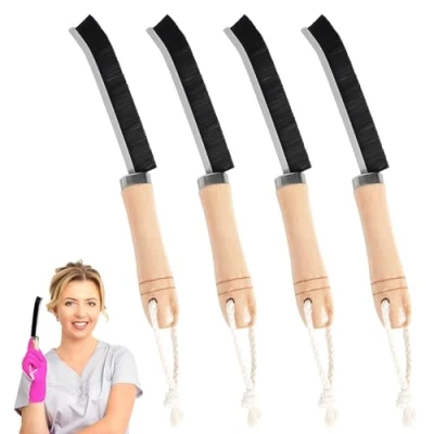 Image of Fidrisen 4Pcs New Upgraded Wooden Handle Crevice Cleaning Brush,Multifunctional Gap Brush Tool,Bathroom Brush,Grout Cleaner Hard Bristle