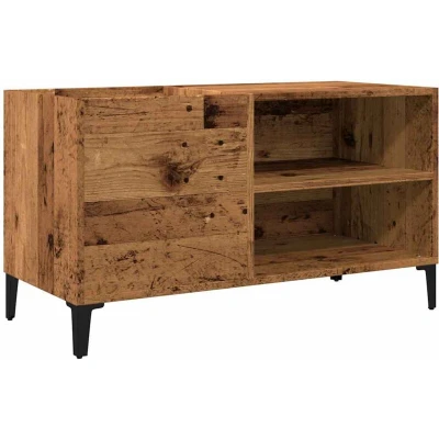 Image of vidaXL Record Cabinet Sideboard Player Stand Engineered Wood Vinyl Storage Old Brown, Metal Legs Living Room, Bedroom, Office 84.5x38x48 cm Industrial Style
