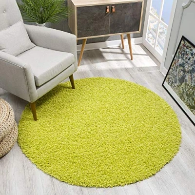 Image of SANAT Round Rug, Light Green, High Pile, Modern Rugs for Living Room, Bedroom, Dining Room or Children&#039;s Size: 120 x cm