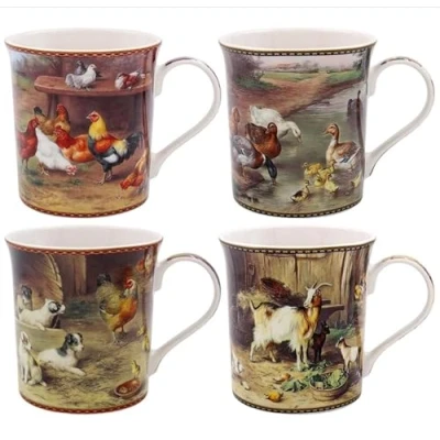 Image of Lesser &amp; Pavey Edgar Hunt Paintings Mug Set Assorted Coffee for Hot Drinks of 4 Mugs