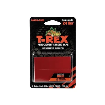 Image of T Rex Tape Extreme Hold Heavy Duty Double Sided Mounting Strips Holds up to 24lbs , 8 each strip is 2.54cm x 7.62cm, Black