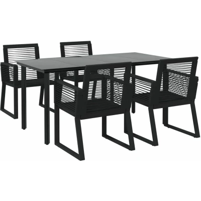 Image of vidaXL 5 Piece Garden Dining Set Black PVC Rattan