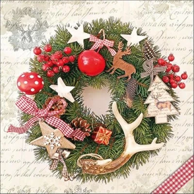 Image of Ambiente Pack of 20 Christmas Forest Wreath Paper Napkins Table Decorations Xmas Festive Traditional 33cm x 3 Ply
