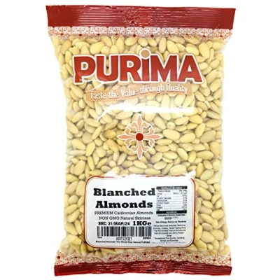 Image of Blanched Almonds 1kg 100% Raw Whole Almond 1 kg Bag USA American Californian Large Premium Quality Kernels Nut Source of Protein &amp; Fibre Ideal for Keto Paleo Non GMO Vegan PURIMA