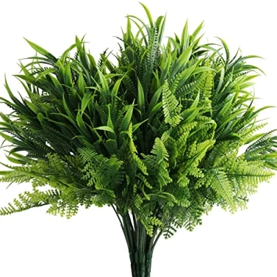 Image of BELLE VOUS 6 Pack of Plastic Artificial Faux Hanging Plants Outdoor/Indoor Fake Greenery Flower Shrubs for Home, Garden, Vine Wall Basket, Bushes, Wedding Garland and Office Decor