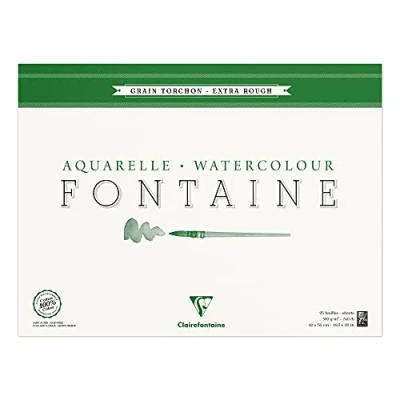 Image of Clairefontaine Ref 96432C Fontaine Extra Rough Watercolour Glued Pad (25 Sheets) 42 x 56cm Size, 300gsm Paper Suitable for Artwork