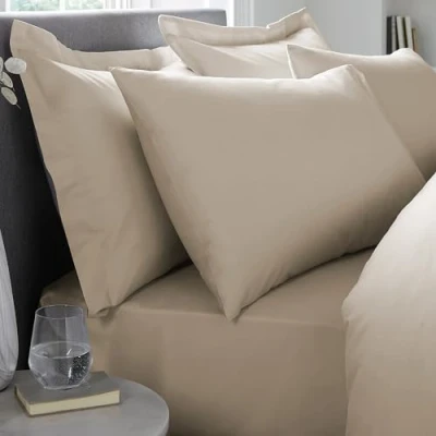Image of Appletree Natural Pillow Cases 2 Pack Oxford Style Pillowcases (48 x 76cm) Soft &amp; Luxury 100% Cotton Pieces Matching Fitted Sheet Available
