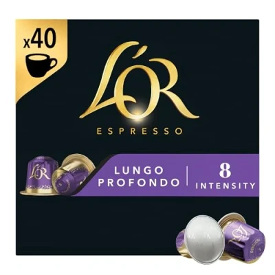 Image of L&#039;OR Espresso Lungo Profondo Coffee Pods x40 Intensity 8 (Pack of 1, Total 40 Capsules)