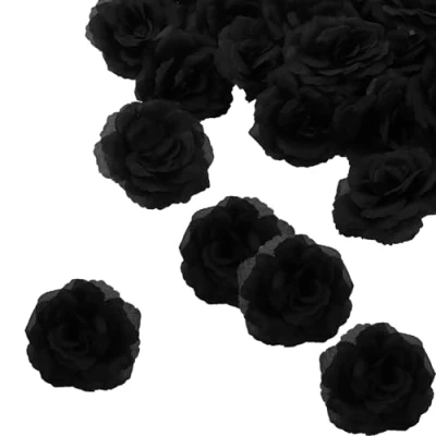 Image of Corkwaw 25 Pcs 3 inch Artificial Rose Flower Heads,Silk Head Flowers,Wedding Party Home Garden Decoration DIY Craft Gift Box (Black)