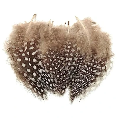 Image of Morices Guinea Fowl Feathers, 100 Pack Natural Speckled Feathers for DIY Art Craft Collage Headdress Home Wedding Birthday Party Decoration