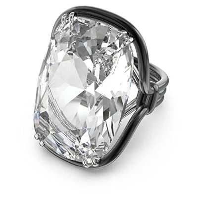 Image of Swarovski Harmonia cocktail ring, Oversized crystal, White, Mixed metal finish, 55