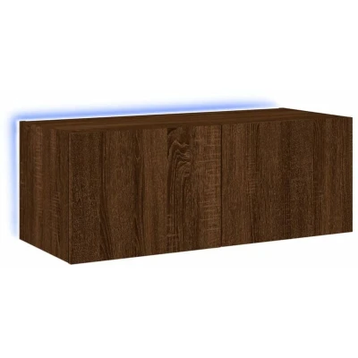Image of vidaXL TV Wall Cabinet with LED Lights Brown Oak 80x35x31 cm