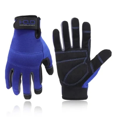 Image of HANDLANDY Mens Utility Work Gloves, Flexible Mechanic Gloves Touch Screen，Breathable Spendex Back, Padded Knuckles &amp; Palm (Large, Blue)