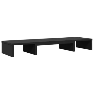 Image of vidaXL Adjustable Monitor Stand Riser Black Engineered Wood Dual Platform with Customizable Length 80 120 cm &amp; Viewing Angle, Additional Storage Compartments, Easy Maintenance