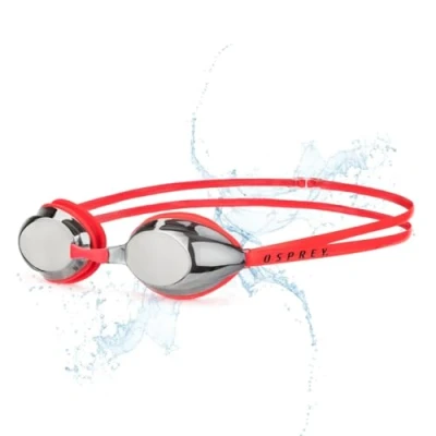 Image of Osprey Kids Pro Race Goggles with UV Protection and Mirrored Anti Fog Wide View Lenses, Soft Silicone Swim Goggles, Up to 6 Years, Red