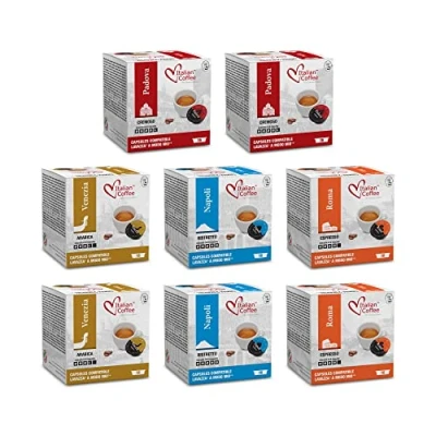 Image of Italian Coffee capsules compatible with Lavazza A Modo Mio machines, Espresso pods (Tasting Bundle, 128 Pods)