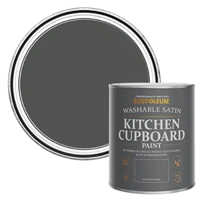 Image of Rust Oleum Dark Grey Scrubbable Kitchen Cupboard Paint in Satin Finish Graphite 750ml