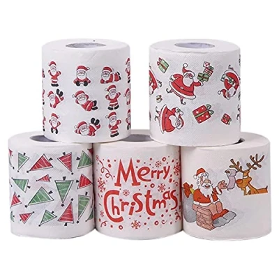 Image of jayzee 5 Styles Santa Claus Tissue Paper Napkins Christmas Decorations Office Bedroom Toilet Rolls