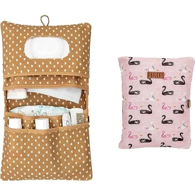 Image of HAMUR HOME Diaper Bag with Changing Mat Organizer and Cosmetic 2in1 Small for On The Go Mom&#039;s Diapers Cream Wipes Baby (Swan)