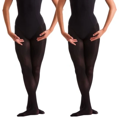 Image of 2 Pairs Dance Ballet Footed Tights (Medium) (Black)