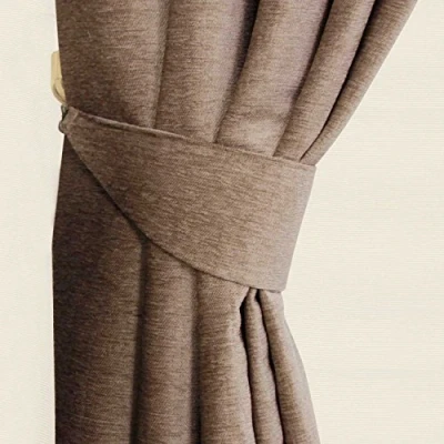 Image of HOMESCAPES Mink Chenille Curtains Tie Backs Pair, 2 for Coordinating with Thermal Pencil Pleat Curtains. FREE SWATCHES AVAILABLE