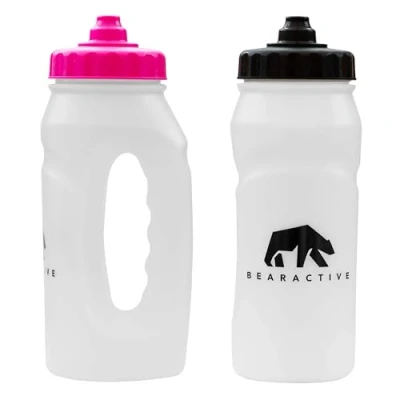 Image of Bearactive 2 x Running Bottle Lightweight 500 ml Handheld Sports Water Bottles with Valve Sprout BPA Free Plastic and Leak Proof Runners Hand Grip for Jogging, Hiking, Gym Black &amp; Pink
