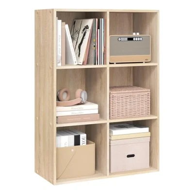 Image of WOLTU Bookcase, Oak Book Shelf 6 Storage Cubes Unit, Freestanding Bookcases for Living Room, Bedroom SK002hei3 UK