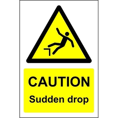 Image of Caution sudden drop sign 3mm Aluminium 300mm x 200mm