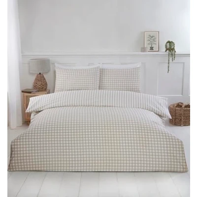 Image of Rapport home Gingham Check Duvet Cover Set Single Natural