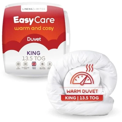 Image of Linens Limited King Size Duvet 13.5 Tog, Easy Care, Warm and Cosy Quilt for Winter, Soft Comfy, Polypropylene Hollowfibre, Machine Washable (White)