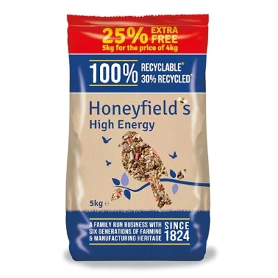 Image of Bird Food High Energy Seeds, in Protein and Essential Vitamins, Great for Hanging Feeders, Tables, Ground Feeding, Bulk Bag (5kg) Honeyfield’s