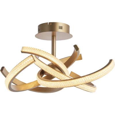 Image of Lorenzo Contemporary Designer Crystal LED Semi Flush Ceiling Light Satin Gold, Warm White