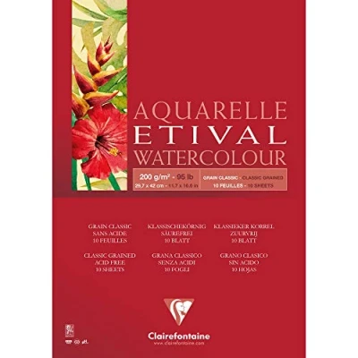 Image of Clairefontaine Ref 96375C Etival Classic Grained Glued Watercolour Painting &amp; Drawing Pad (10 Sheets of Paper) A3 (42 x 29.7cm) 200gsm Cellulose Art Paper