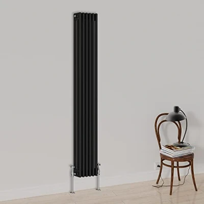 Image of Warmehaus Vertical Triple Panel Traditional Column Designer Radiator 1800x292mm Cast Iron Black Central Heating Radiators